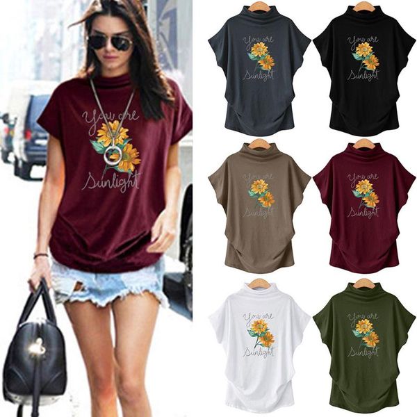 

plus size fashion 'you are sunlight' blouse turtleneck tee casual summer ladies female women short sleeve blusas pullover women&#, White