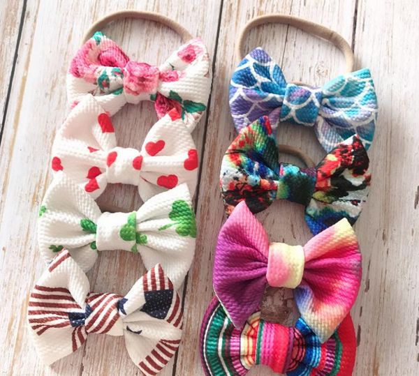 

2021 baby girls nylon headband mermaid floral hair accessories designer fashion kids flower print hair bow 5 inch hair band 8 colors, Slivery;white