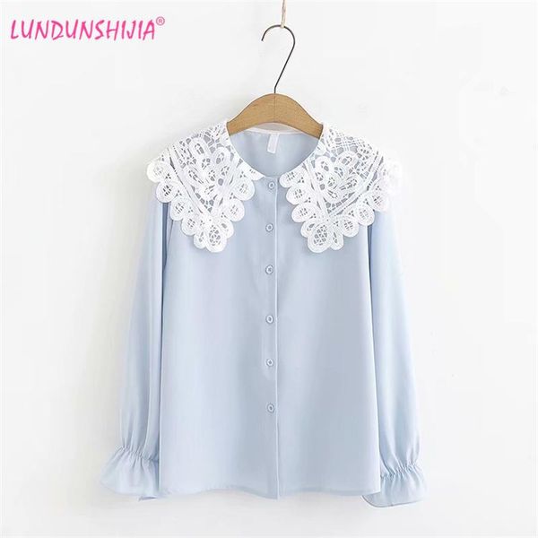 

arrival 2021 spring autumn women cute lace turn-down collar blouse fashion long sleeve shirts 4 colors women's blouses &, White