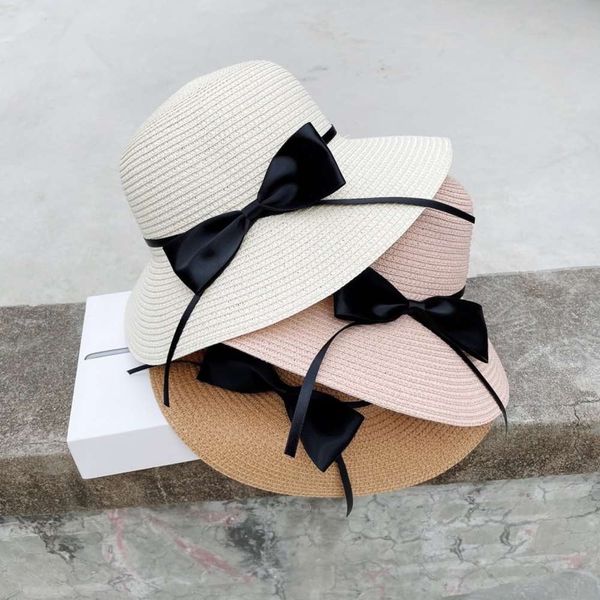 

sun hat bow straw summer big brim korean women's outdoor travel protection beach sun hat, Blue;gray