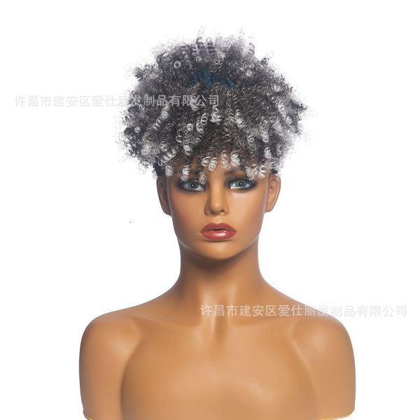 

small women's curly hair with bangs wig headband, Black;brown