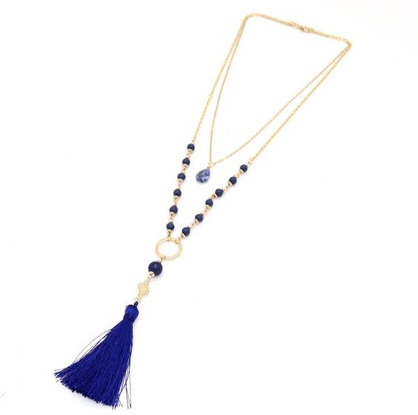 

est double layers long fabric tassel with beads necklace for women chains, Silver