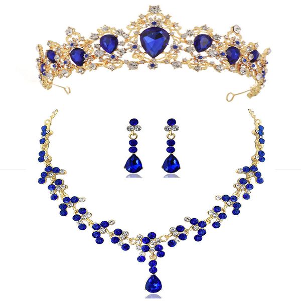 

jewelry set selling korean bride wedding accessories crown earrings necklace three piece dress diamond inlaid alloy female, Slivery;golden