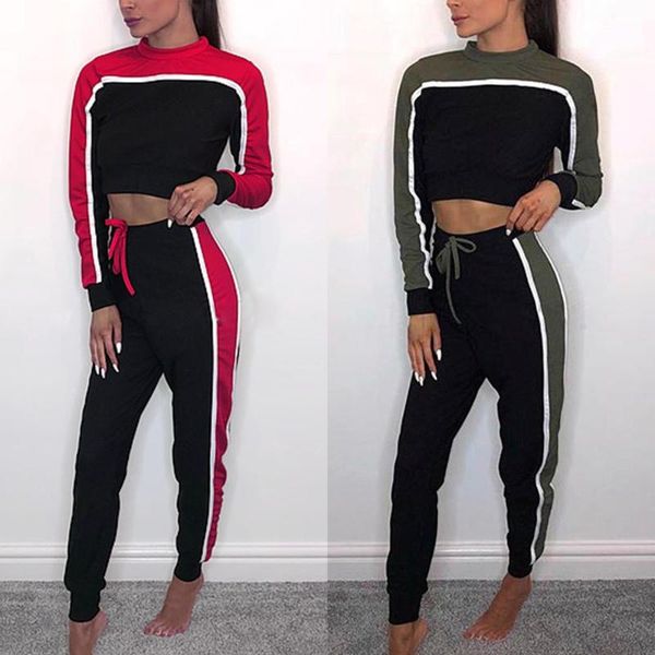 

two piece dress round neck short stitching contrast color sports long sleeve casual suit women's, White