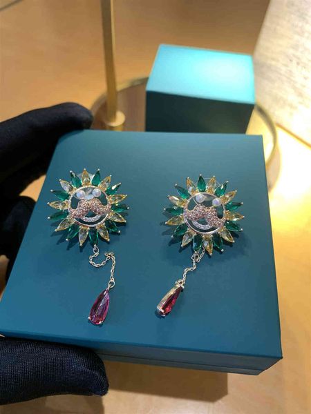 

family b stud earrings caibao green with s925 silver, Golden;silver