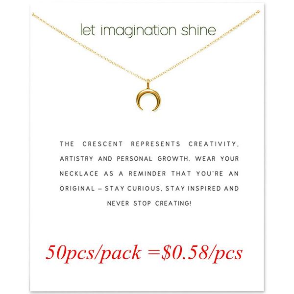 

pendant necklaces wholesale 50pcs/pack crescent moon choker chain charm gold sliver necklace for women jewelry cardboard, Silver