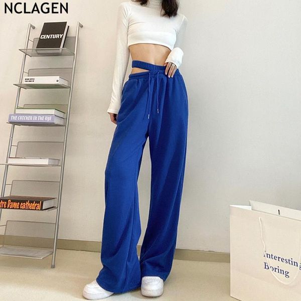 

women's pants & capris nclagen 2021 autumn streetwear fashion hollow out high waist sweatpants women loose casual jogger trousers athle, Black;white