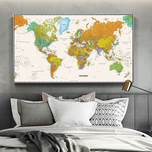 Retro Mapa Mapa Pintura de lona Pôsteres e impressões de parede para sala de estar Mapa Arte Decoração de casa Sem