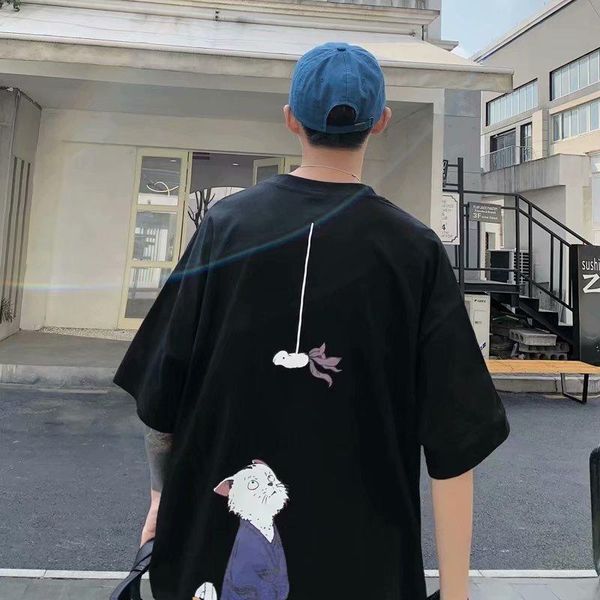 

men's t-shirts 2021 summer personalized printing short sleeve t-shirt trend hip hop loose large 5 / men clothing, White;black