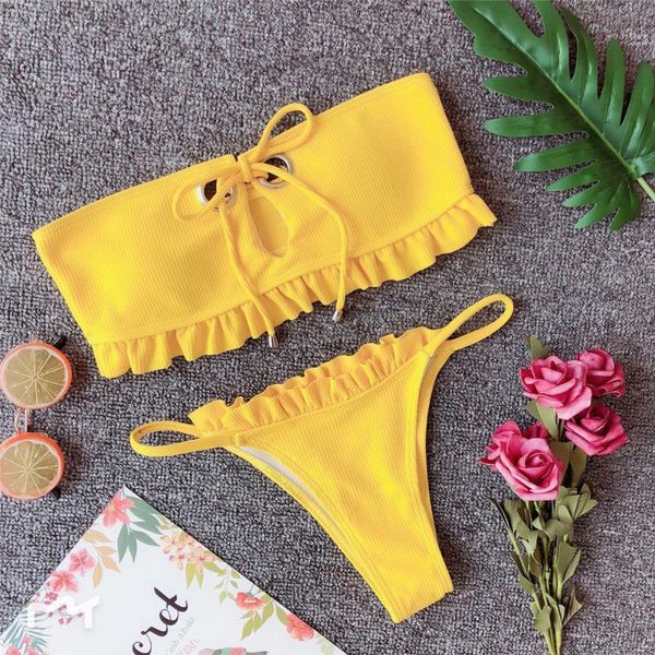 

bras sets solid ruffles bandage tie knot strap push up women beach bikini tankini monokini biquini swimsuit swimwear bra bathing suit, Red;black