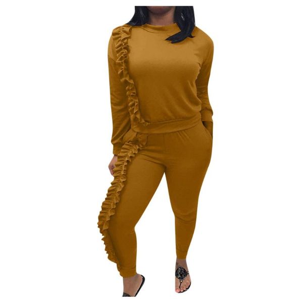 

two piece dress tracksuit for women female autumn fashion leaf edge slim pants leisure sports suit solid color two-piece suits, White