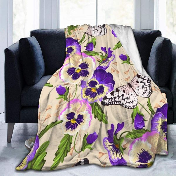 

Personalized Custom Throw Blanket,Vintage Pansy Seamless,Soft Comfortable Plush Blanket for Sofa Bedroom Travel Fluffy Blanket