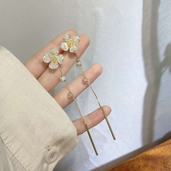 

cherry blossom women's super fairy temperament design sense long tassel flower s925 silver needle personalized earrings, Black