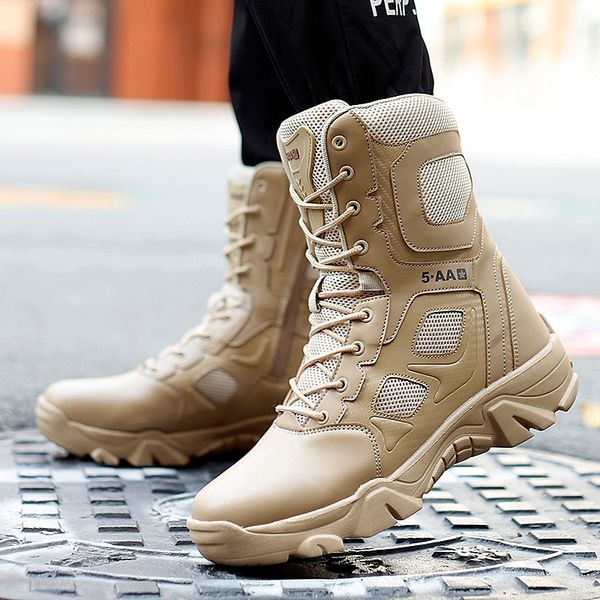 

winter military tactical boots for men leather outdoors round toe sneakers men combat desert high ankle boots black casual shoes