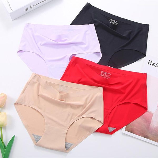 

women's panties big size xxl women seamless silk mid waist underwear for female large underpant lingerie, Black;pink