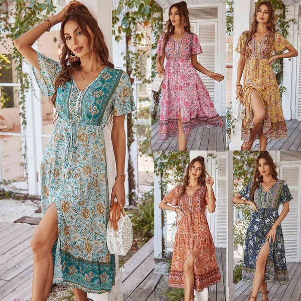 

casual dresses independently digned and developed bohemian holiday dresses 2022 summer short sleeve skirt, Black;gray