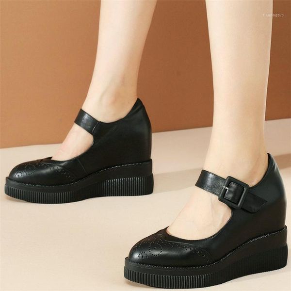 

boots 2021 women genuine leather wedges high heel ankle female strap pointed toe platform fashion sneakers casual shoes1, Black