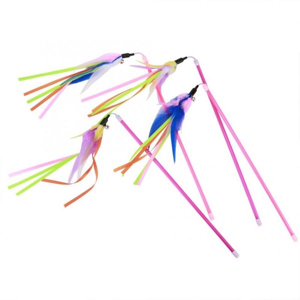 

cat toys 4pcs pet teaser funny stick playing interactive training with feather bell products