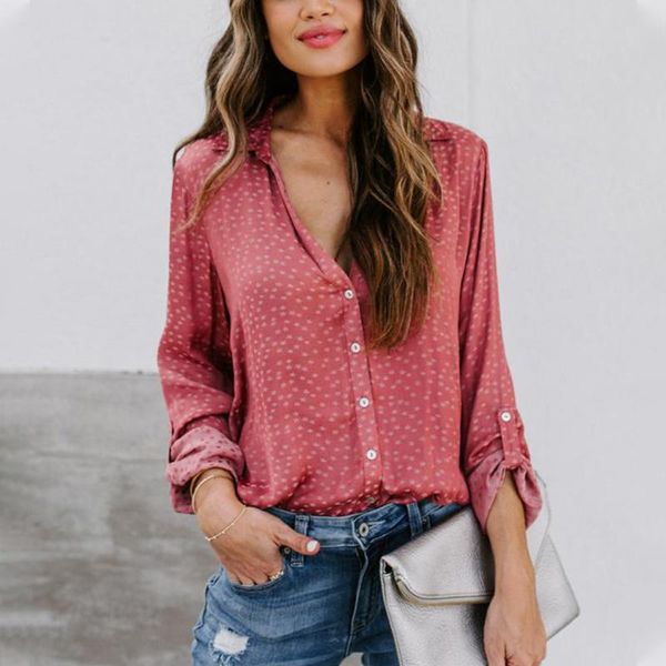 

summer long sleeve shirt fashion star print button women shirts blouse 2021 casual female v neck pullover blusa women's blouses &, White