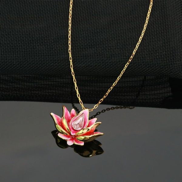 

chains enamel water lily clavicle chain red flower necklace creative jewelry for woman 2021 trend, Silver