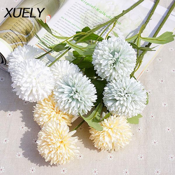 

artificial flower 3 head dandelion thorn ball ping pong chrysanthemum home decoration wedding scene layout bride holding flowers decorative