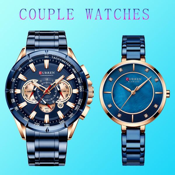 

wristwatches curren couple watches 2021 chronograph male stainless steel gold lovers pair men and women, Slivery;brown
