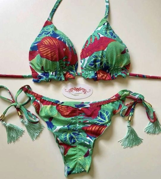 

the bikini green print split bikini swimsuit, White;black