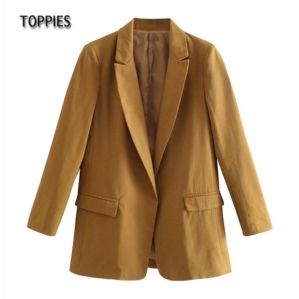 Yaz Suit Ceket Bayanlar Eğlence Blazer Hiçbir Düğme Katı Renk Çentikli Yaka 210421