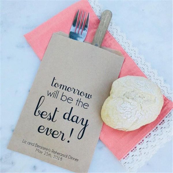 

gift wrap custom rehearsal dinner bags - tomorrow will be the day ever bags printed on kraft brown-food buffet treat