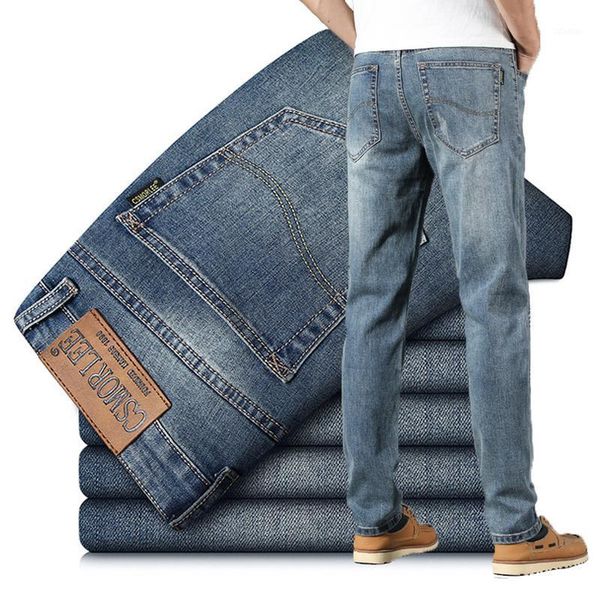 

men's jeans autumn slim elastic csmorlee fashion business trousers classic style winter denim male pants, Blue