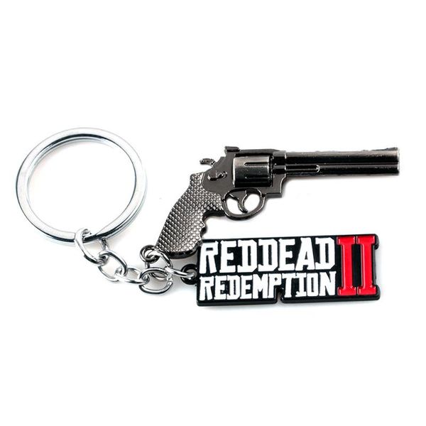 

keychains game red dead redemption 2 gun key chains for men jewelry revolver keychain holder women porte clef gift boys, Silver