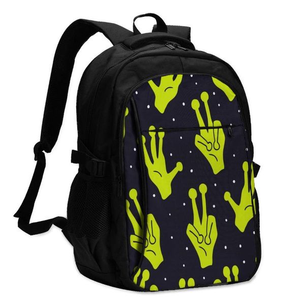 

backpack bags school for boy girl teenageraliens hands ufo space usb charge computer lapback pack
