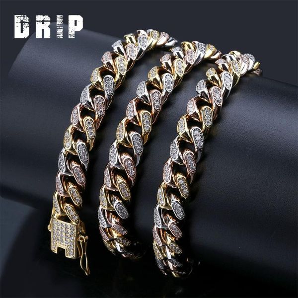 

pendant necklaces drip 10mm 3 color three tones iced out women cuban chain necklace cubic zircon full setting hip hop rapper jewelry for sal, Silver
