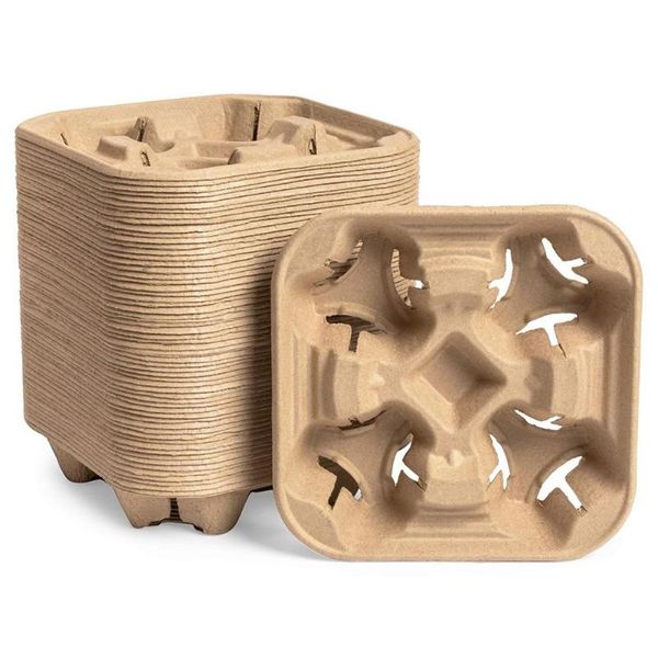 

disposable dinnerware 50pcs 4 cups drink carrier biodegradable cup holder coffee packing for delivery shops takeaway