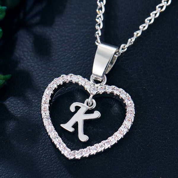 

pendant necklaces love heart crystal letter name necklace silver color cubic zirconia charm women 26 capital letters choker jewelry