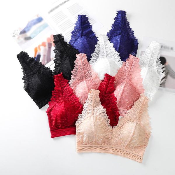 

bras women's lace bralette french style deep v wireless push up bra underwear, Red;black