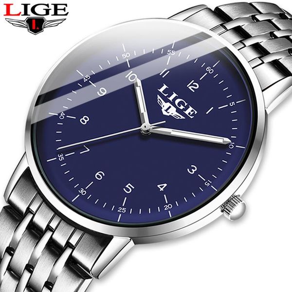 

wristwatches lige fashion mens watches quartz watch men stainless steel waterproof ultra-thin wristwatch for sport clock, Slivery;brown