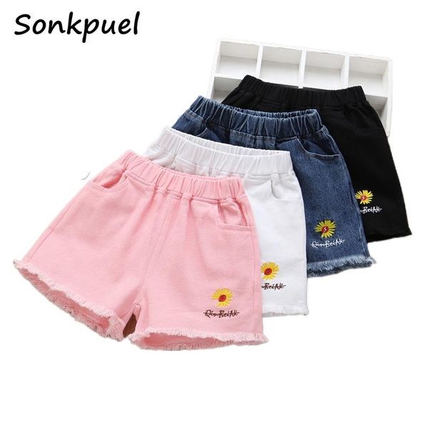 

shorts summer kids short denim for girls fashion girl princess jeans children pants flower clothing, Black