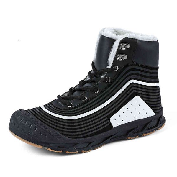 

boots pu leather men winter fur plush warm snow work casual shoes sneakers high rubber ankle women size47 bf7r, Black