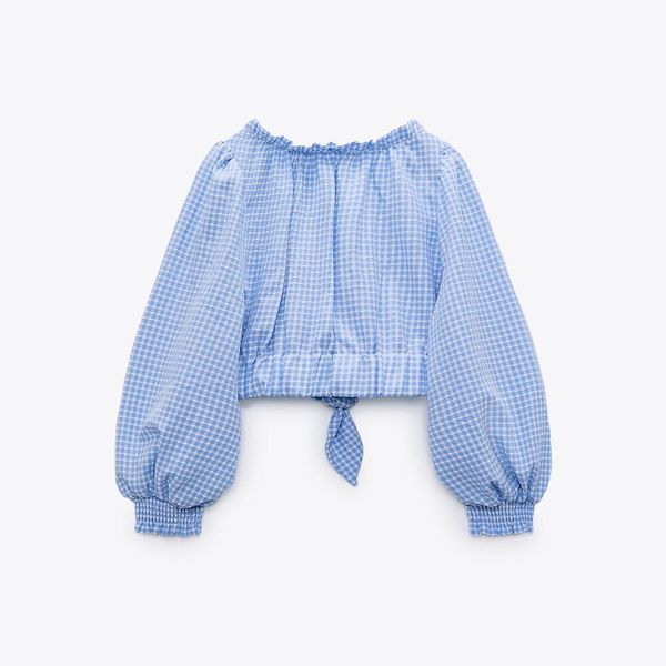

women's blouses & shirts 2021 blue fashions female plaid will see bow shirt bubble, White