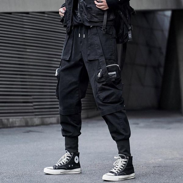 

men's pants glacialwhale mens cargo fashion 2021 joggers korean style hip hop techwear harajuku japanese streetwear trousers men, Black