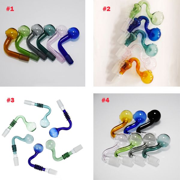 Buntes Pyrex-Glas-Ölbrennerrohr, 14 mm, 18 mm, männlich, gebogene Form, Design, Glasbongs, dicke große Schüsseln zum Rauchen