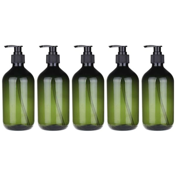

liquid soap dispenser 5pcs 300ml pump bottles empty refillable lotion shower shampo (blackish green bottle with black