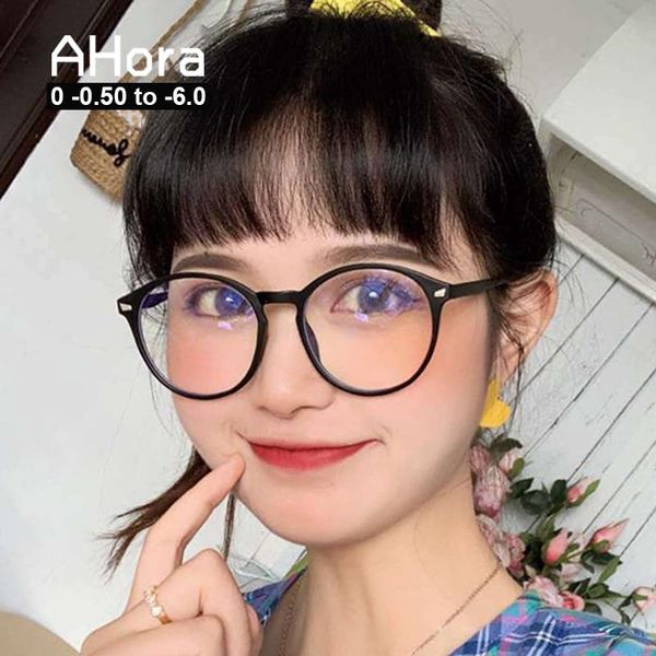 

fashion sunglasses frames ahora retro round women finished myopia optical glasses frame blue film big nearsighted spectacles men 0 -0.5 to -, Black