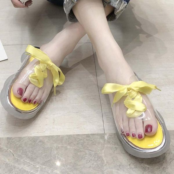 

slippers nice jelly women fashion transparent solid color ribbon trendy candy casual slipper sandalias, Black