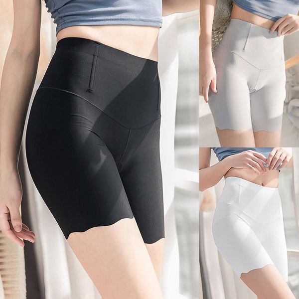 

women's leggings ice silk high waist the abdomen traceless 5-point light proof mujer pantalones de seamless, Black