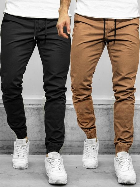 

men 2pcs drawstring waist carrot pants m8tz#, Black