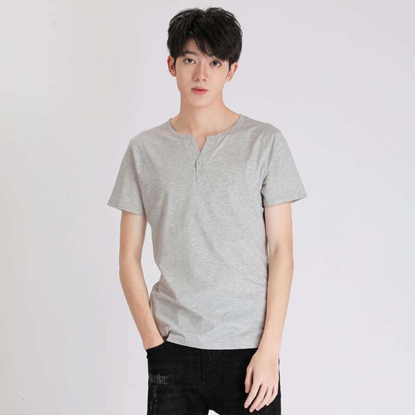 

men's t-shirts v-neck short sleeve solid color korean fashion men's casual loose comfortable t-shirt, White;black
