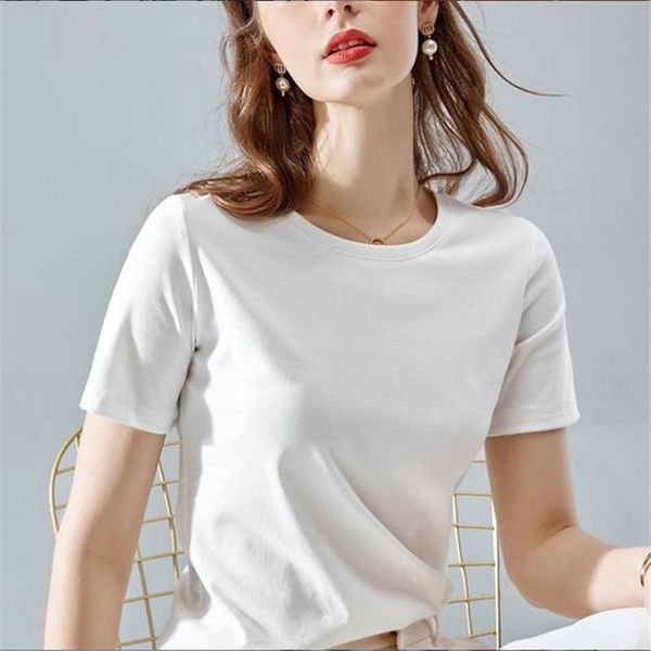 

women's t-shirt arrival summer women tee cotton daily casual fashion smooth short sleeve female round neck solid color basic top, White