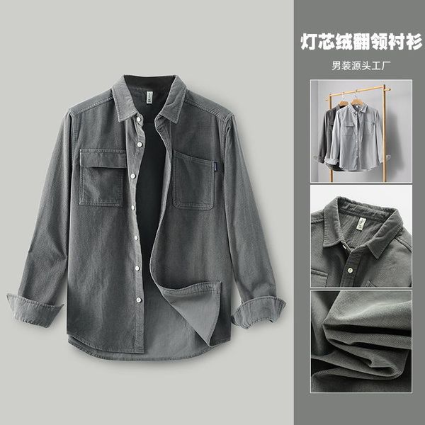 

men's casual shirts corduroy shirt autumn lapel, White;black